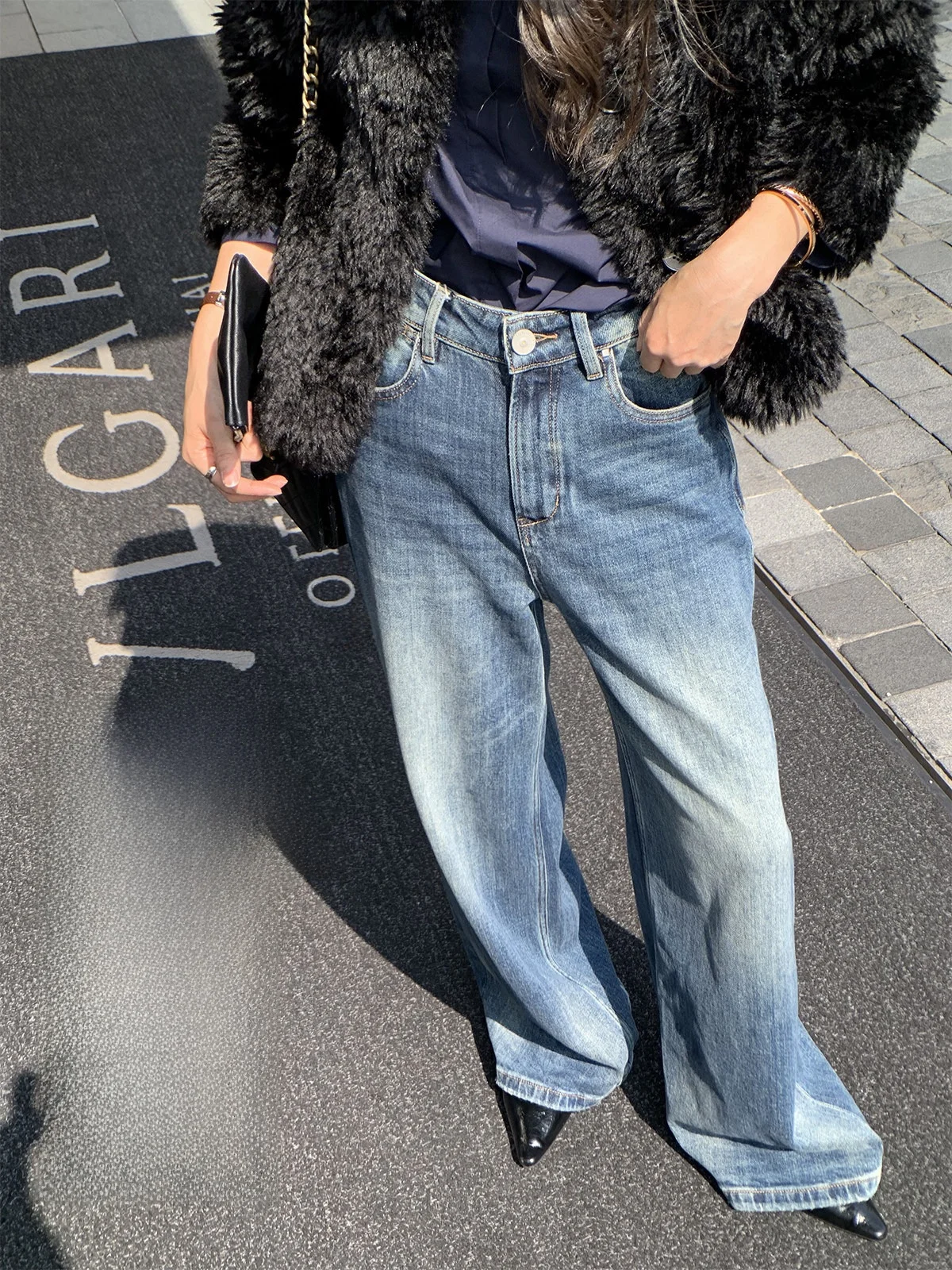 

Классические выцветшие джинсовые брюки с высокой талией, свободный крой, повседневные хлопковые длинные брюки для женщин, винтажные осенние сезонные морские брюки