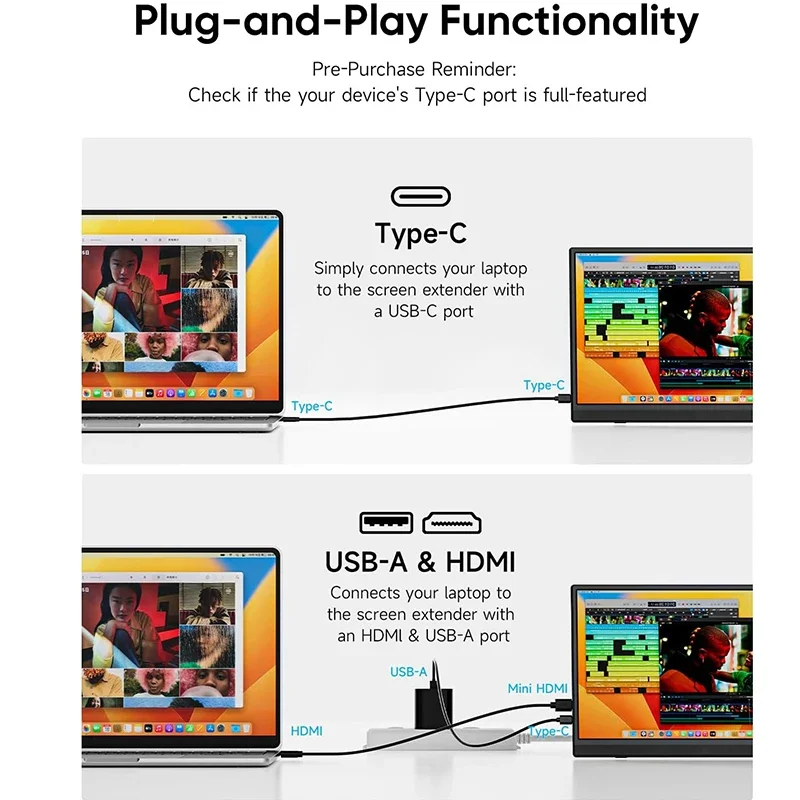 شاشة LNOVAON المحمولة مقاس 15.6 بوصة USB-C HDMI شاشة خارجية متوافقة مع Xbox Switch Laptop Extension Mobile