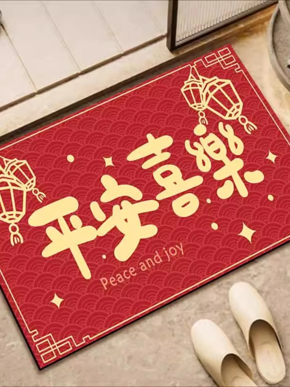 

Новогодний противоскользящий коврик для входной двери, для дома и улицы, декоративный, устойчивый к скольжению, в китайском стиле
