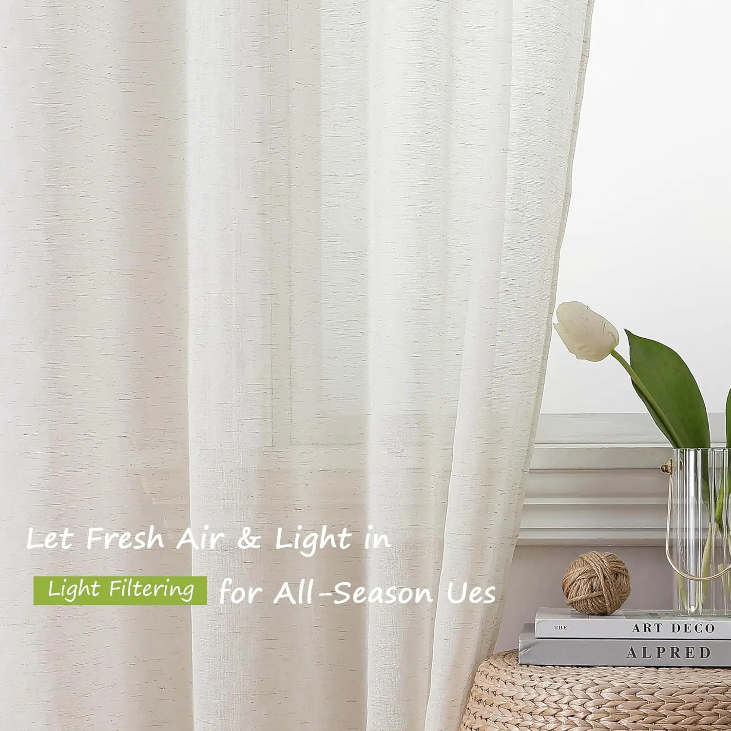 Linen Textured Tulle S Fold Sheer Curtains for Living Dining Room Bedroom Window Farmhouse Luxury Decoration Partition Drapes