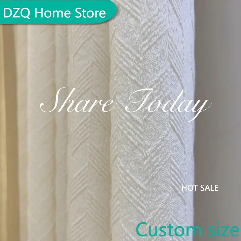 

French Cream Half Shading Curtains for Living Room Bedroom Beige Yarn Embossed Jacquard Translucent Diamond Gauze Window