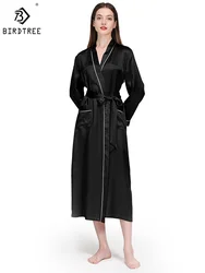 Birdtree 22 Momme 100%Pure Silk Long Robe for Women Silky Sleepwear Ladies Elegant Nightgown Natural Pajamas P3D047QM