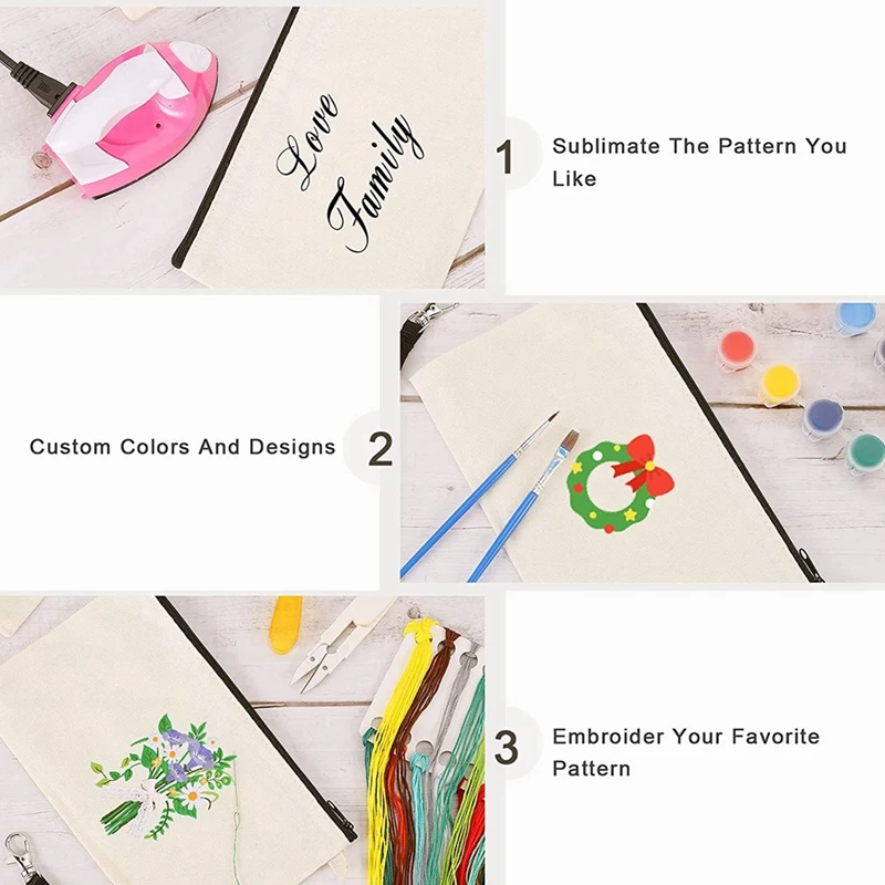 10Pcs Sublimation Blank Pen Case Blank DIY Craft Bags Canvas Pencil Case Canvas Cosmetic Bags