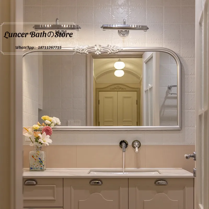 Bathroom mirror wall-mounted wash basin classy large makeup mirror frenchretro silver washroom dressing mirror