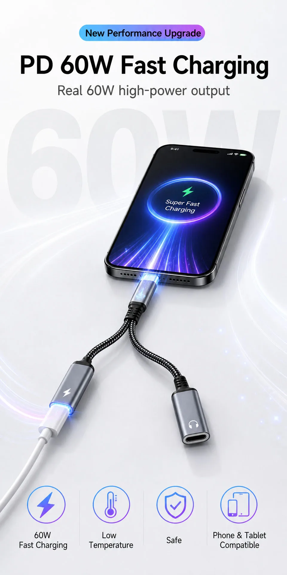2 in 1 USB C Headphone And Charger Adapter Type C Dual Port Aux Audio Cable Fast Charging For iPhone 17 Samsung Phone Splitter