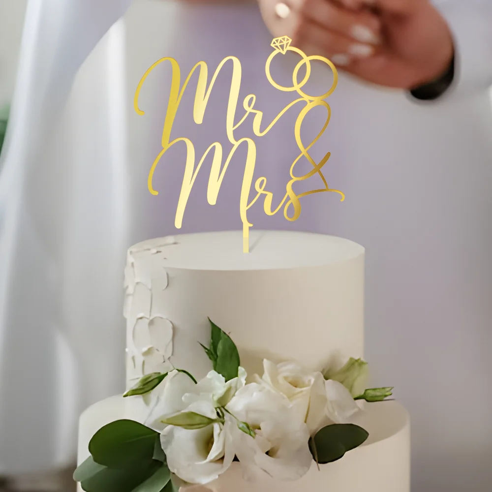 Mr & Mrs Wedding Cake Topper Cake Decoration in Acrylic