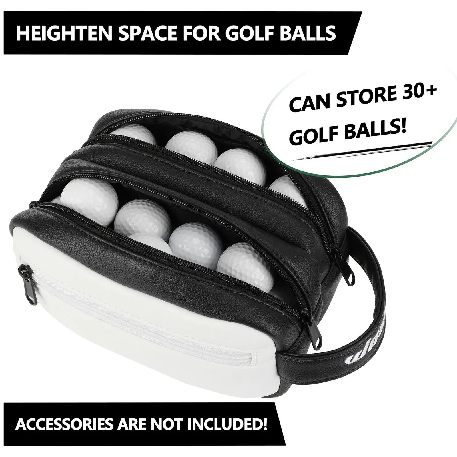 Lightweight Golf Ball Pouch with Wrist Strap PU Sports Tote Organizer Bag for Golf Tee Storage Accessories