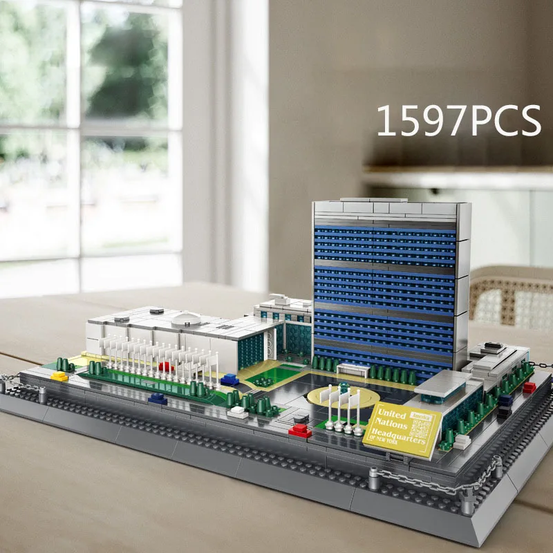 Creative Modern Architecture United Nations Headquarters Model America Newyork Building Block Bricks Toy Collection For Gifts