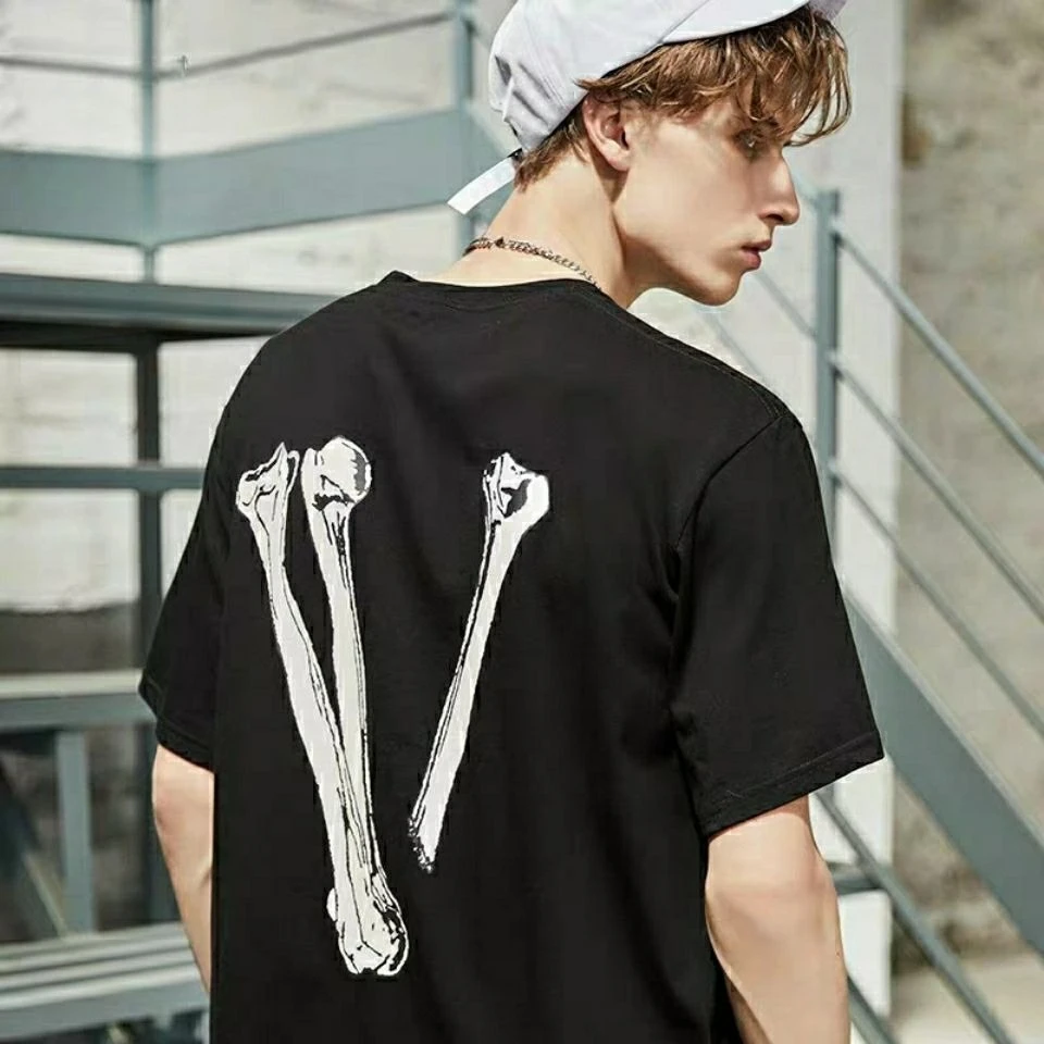 جديد القطن زوجين قصيرة الأكمام هالوين المحدودة العظام الجمجمة الكبيرة الخامس طباعة الرجال والنساء فضفاض طاقم الرقبة الأعلى