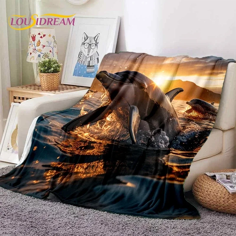 3D Underwater World Seabed Dolphin Cartoon Soft Flannel Blanket for Beds Bedroom Sofa Picnic,Throw Blanket for Outdoors Leisure