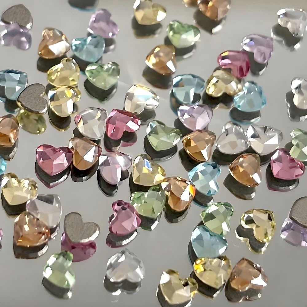 40pc Beveled Flat Back Nail Rhinestones Multi-Color Heart K9 Crystal Nail Art Charms Accessories For DIY Manicure Salon Supplies