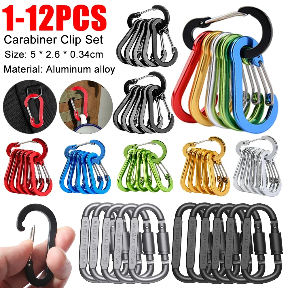 6Pcs Camping Mountaineering Buckle D Shape Small Carabiner Clips Multifunctional Fishing Climbing Acessories