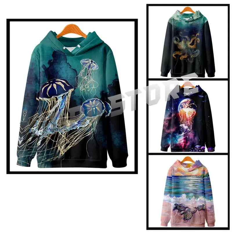 Men's Long Sleeve Hoodie Pullover Sweatshirt Spring & Fall Sea Creatures Casuals For Men/Women Outerwear Streetwear