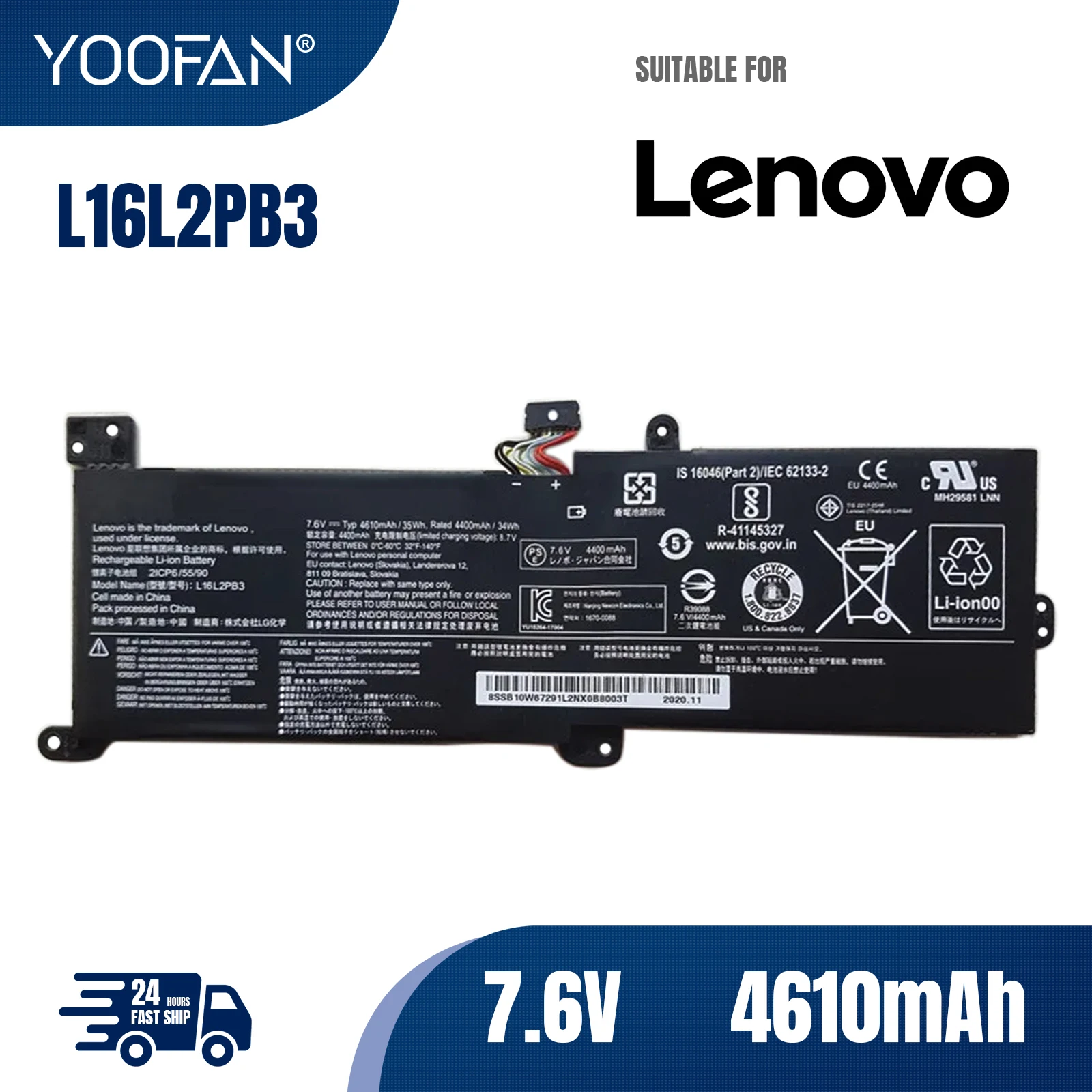 YOOFAN 7.6V 35WH Genuine L16L2PB3 L16L2PB1 L16C2PB2 L17L2PF1 L16M2PB1 Laptop Battery Original For Lenovo IdeaPad 320-15ABR