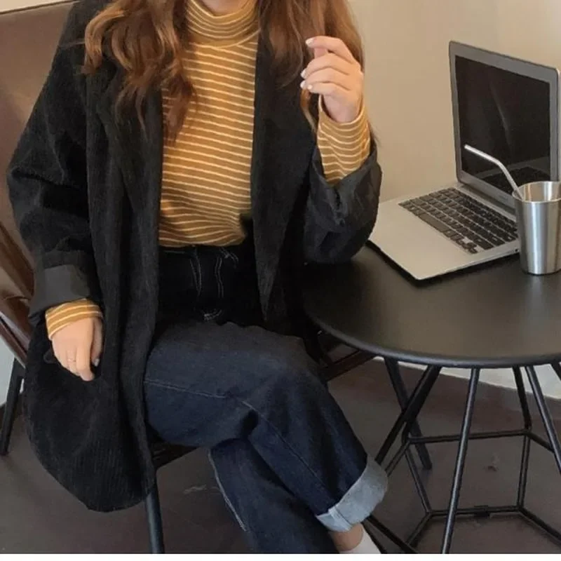 

Вельветовые женские пиджаки с однотонными карманами, однобортные, высококачественные, универсальные, свободные, в корейском стиле, с надрезом, в стиле ретро, элегантные, модные, шикарные