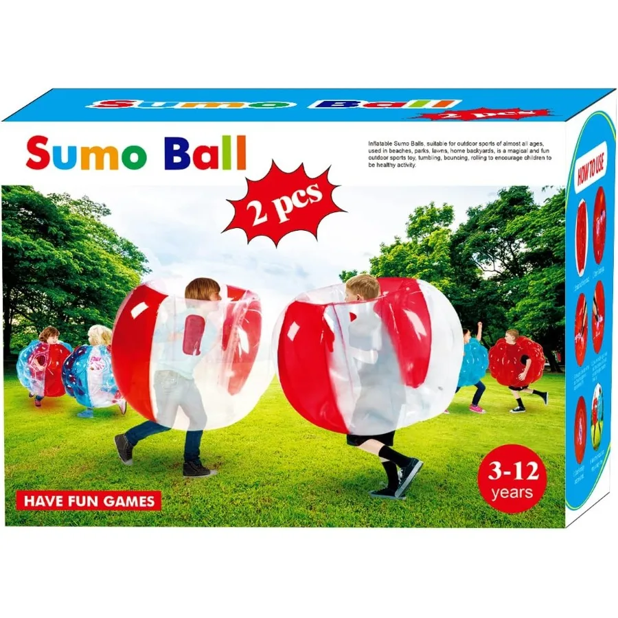 

2 PC Inflatable Sumo Balls for Outdoor Lawn Game Play Bumper Bounce Ball Toys for Ages 3-12 Large 36 Inch Red+Red Color Durable