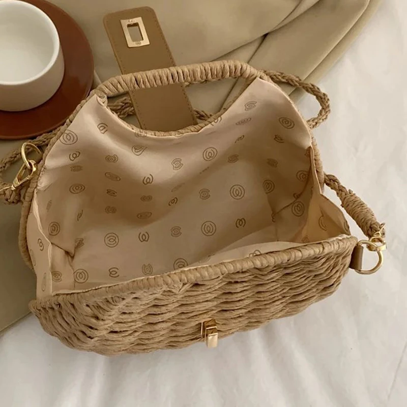 Fashion Straw Shell Women Handbags Woven Box Shoulder Crossbody Bags Handmade Summer Beach Bag Small Purses Vacation 2024