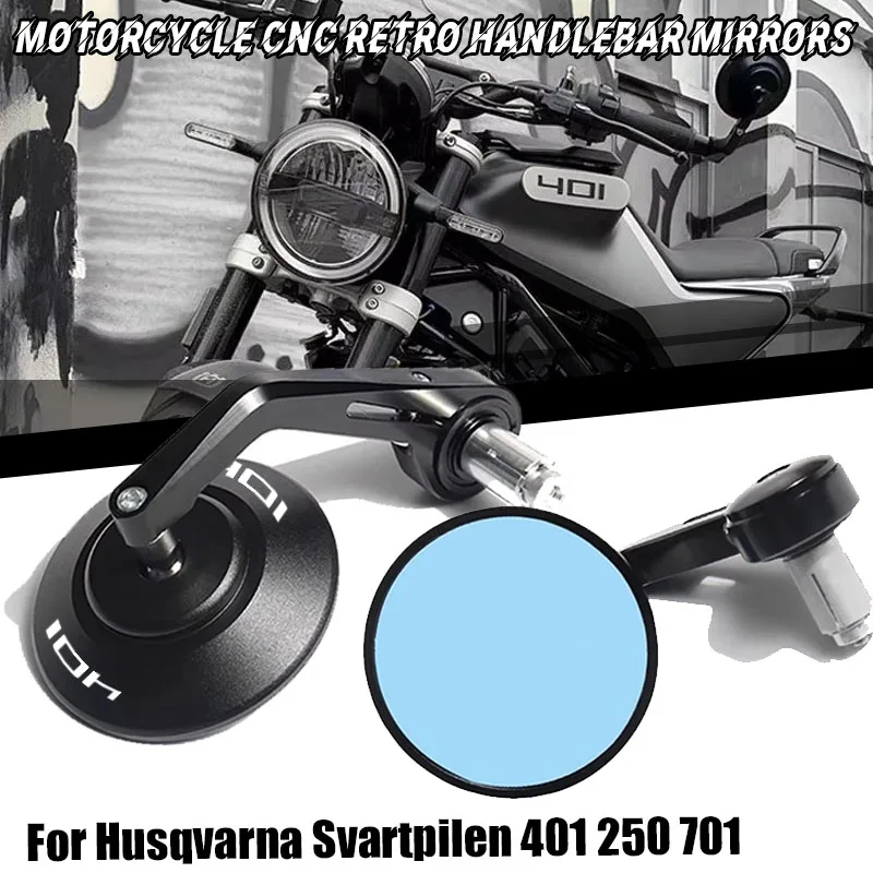 For Husqvarna Svartpilen 401 250 701 Blue Glass Rearview Round Handlebar Bar End Rear View Side Mirrors Motorcycle Accessories
