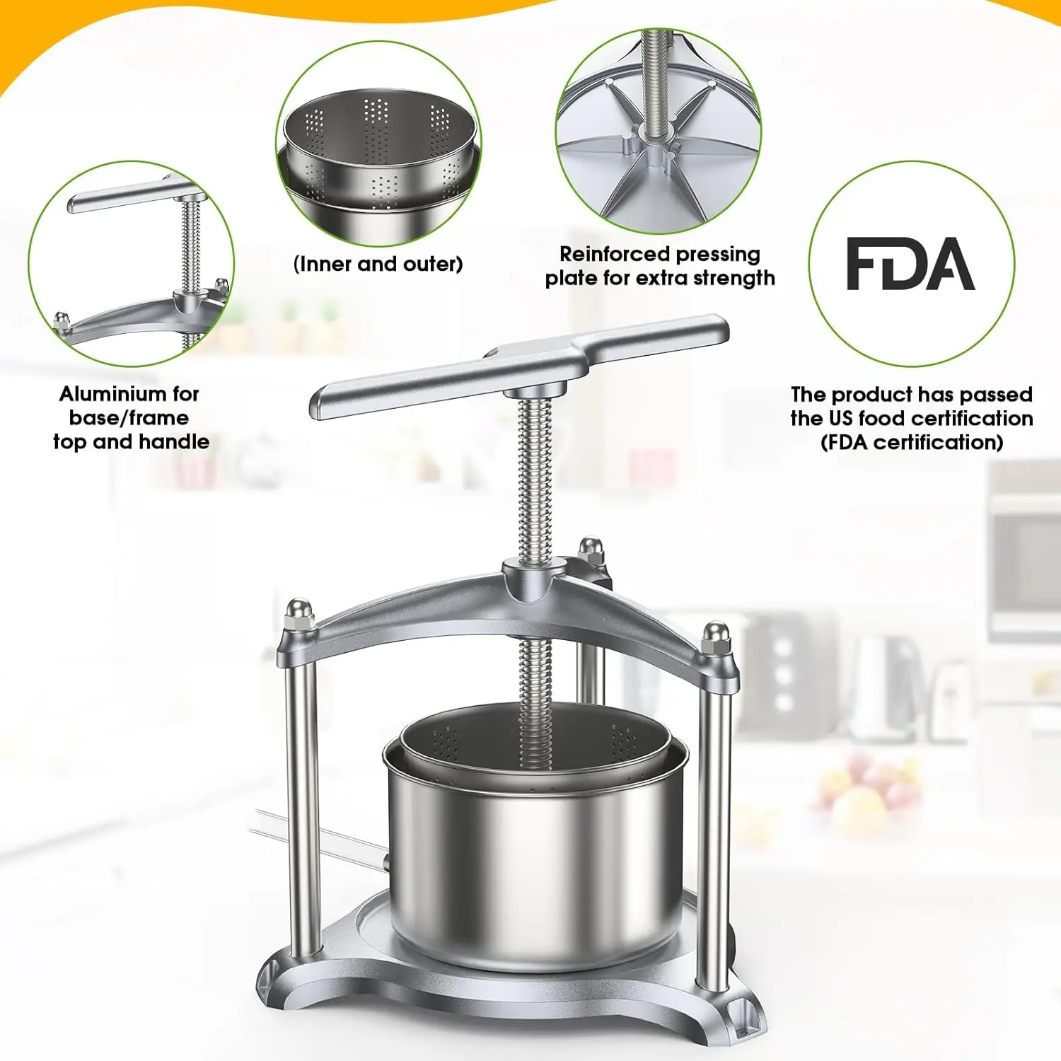 

Fruit Wine Press - 100% Natural Juice Maker for Apple, Carrot, Orange, Berry & Vegetables - Ideal for Cheese Making,Hot Sale