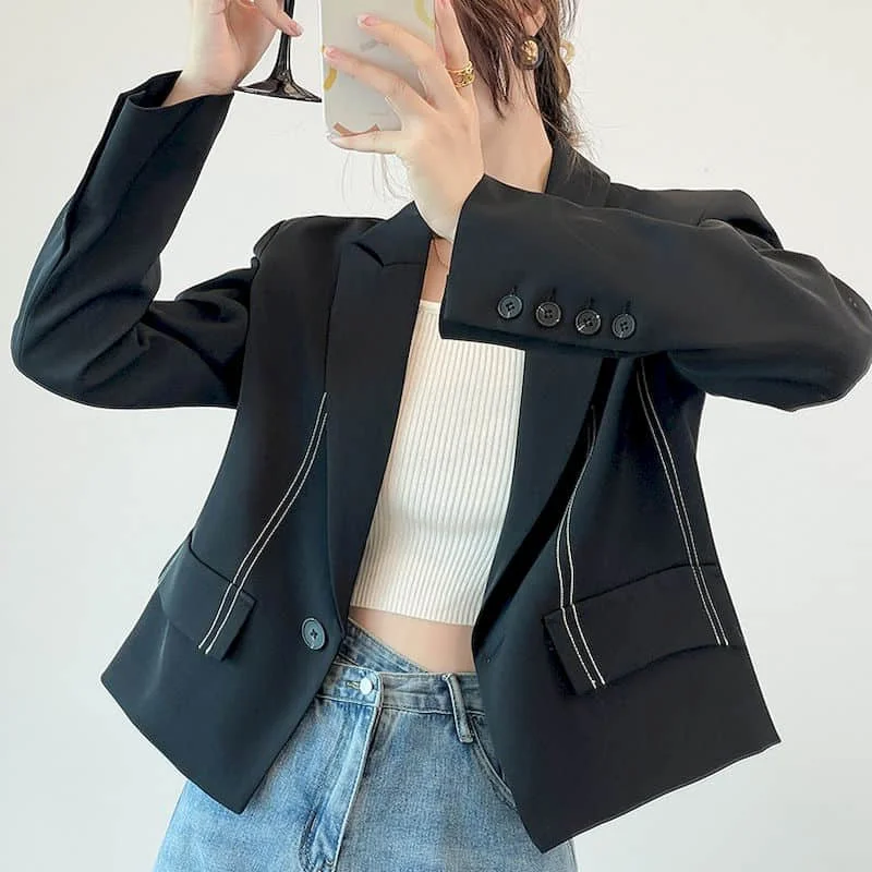 Blazer per le donne eleganti eleganti giacche Casual a maniche lunghe Vintage solido colletto su misura cappotto corto top da donna in stile coreano