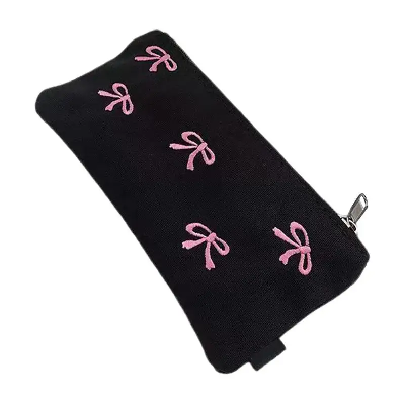 Stationery Storage Case Zipper Embroidery Bow Pencil Bag Exquisite Sewing Process Pencil Pouch For High School Middle School