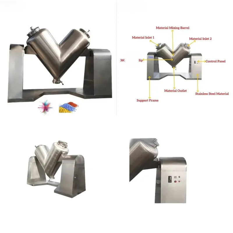 Food Grade Double Arm Spices Wheat Chemical Mixing Machine Powder Blender V Type 500L Powder Homogenizer