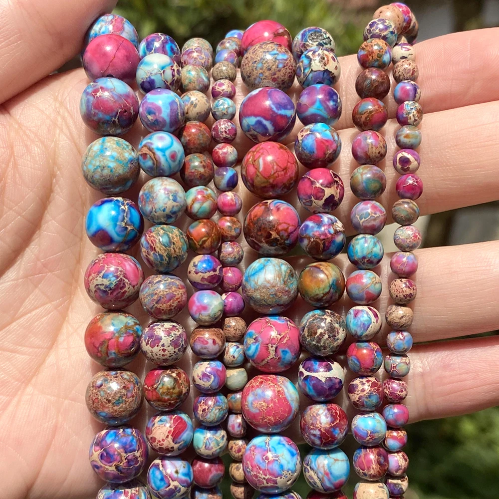 Natural Colorful Sea Sediment Jaspers Stone Round Loose Spacer Beads For Jewelry Making 4/6/8/10/12mm DIY Bracelet Handmade