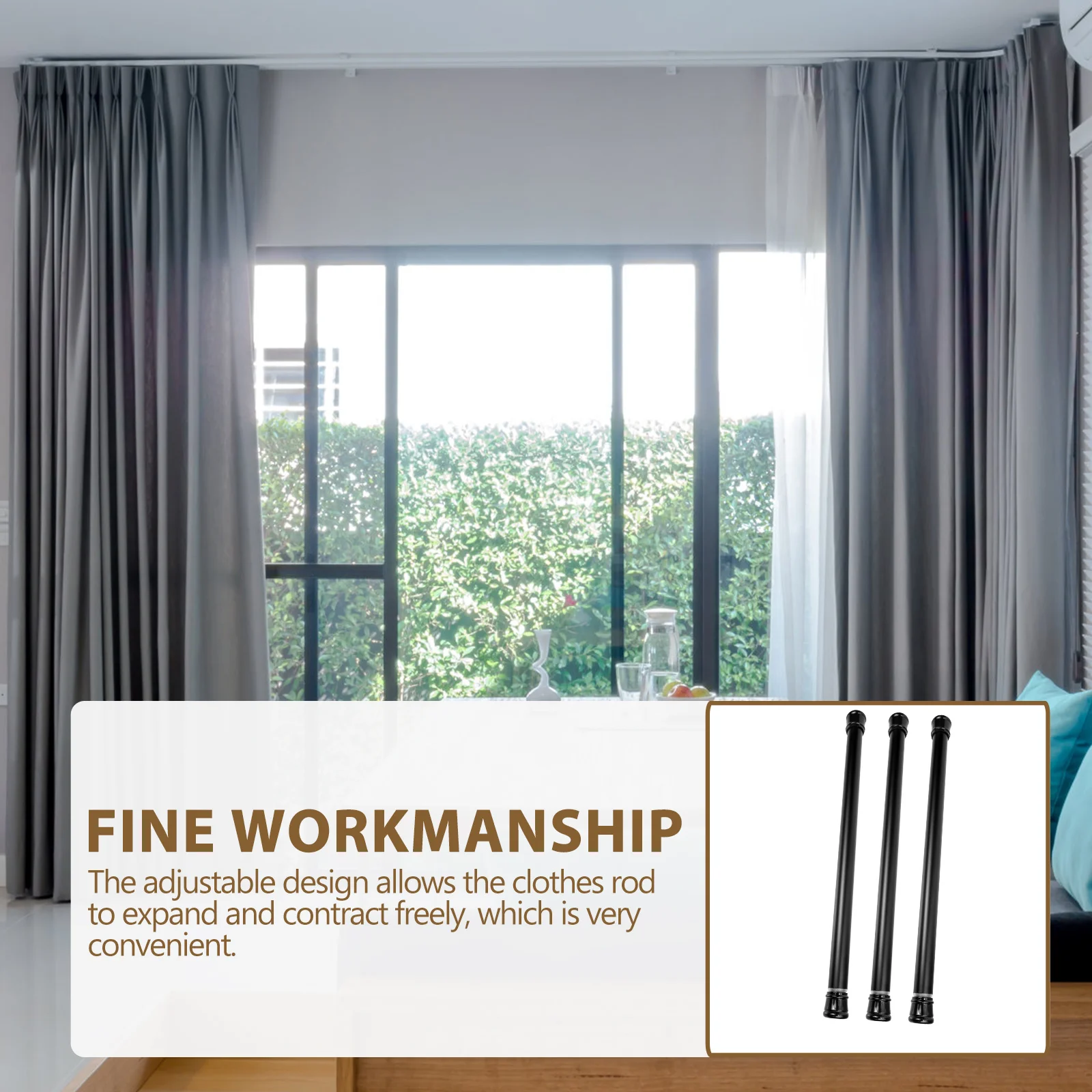 

3 Pcs Curtain Rod Stretchable Moisture proof Anti rust PVC Carbon Steel Home Accessory Easy Storage Adjustable Design Drill free