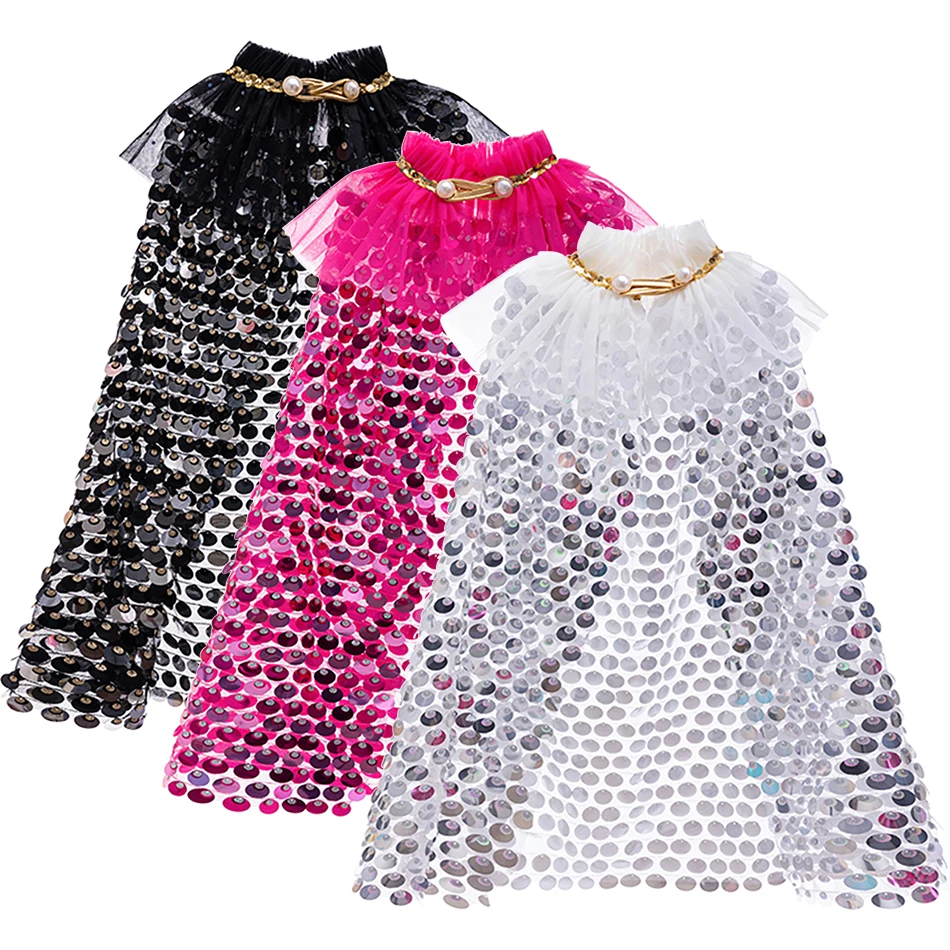 

Baby Girl Carnival Party Princess Shawl Girls Glitter Cloak Halloween Children's Cosplay Perform Costume Kids Mesh Sequin Cape