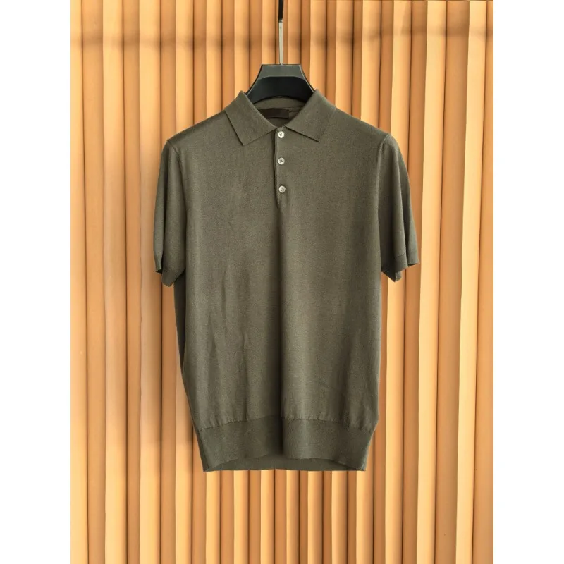 

Italian men's new spring silk and wool shirt T-shirt - Business casual short-sleeved round-neck shirt