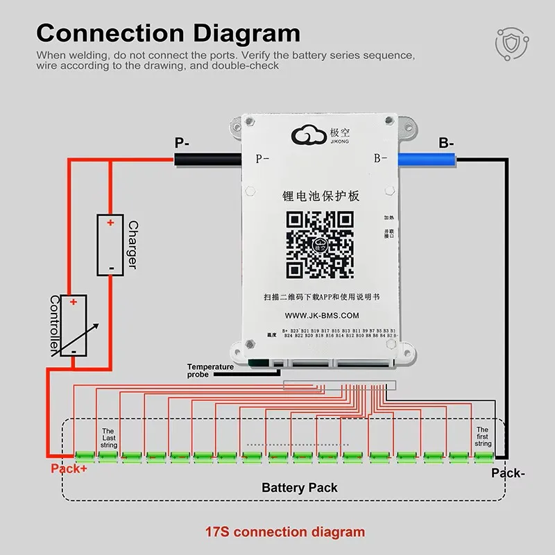 JKBMS 4S-17S 48 فولت 60 فولت NCM/LFP/LTO بطارية 10S 36 فولت 40A 60A ليثيوم أيون توازن نشط BMS للدراجات النارية الإلكترونية مع بلوتوث