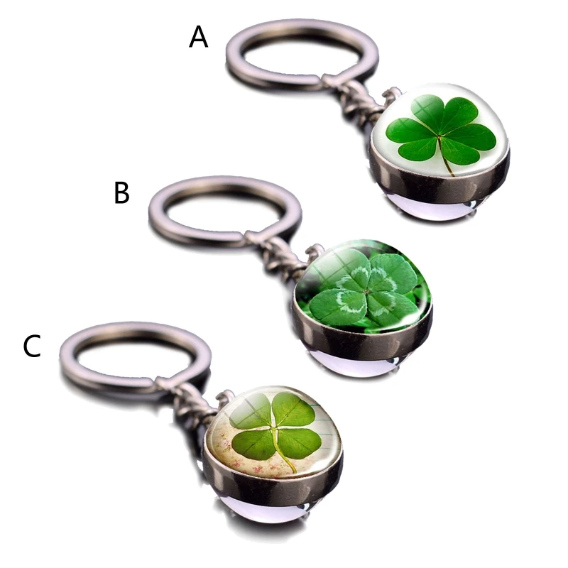 Luminescent Keychain Four Leaf Clover Fortune for Key Ring Shamrock Shining Char