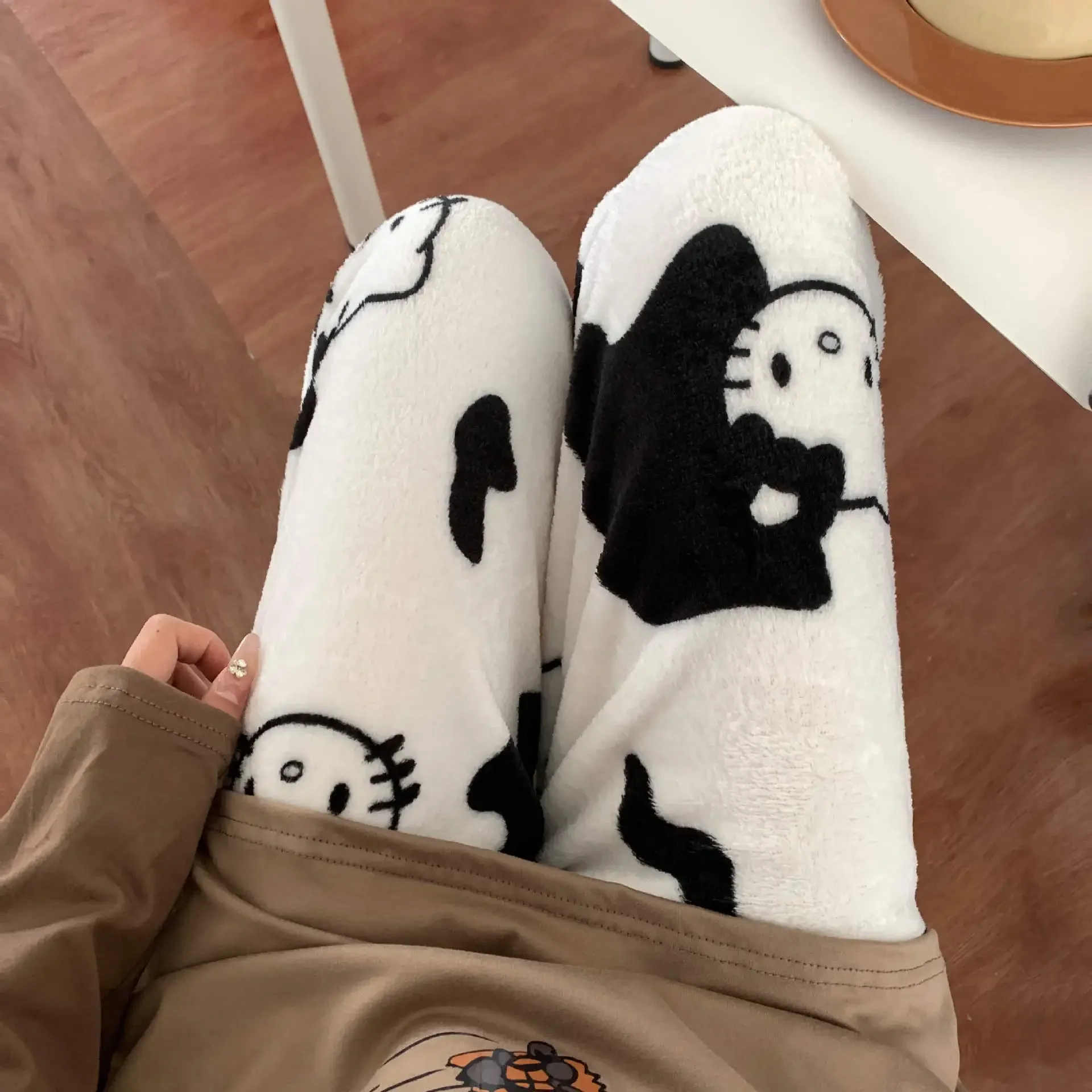 Anime Figure Sanrios Hellokittys Pochacco New Flannel Pajamas Autumn and Winter Single Pants Cartoon Plus Velvet Home Pants Gift