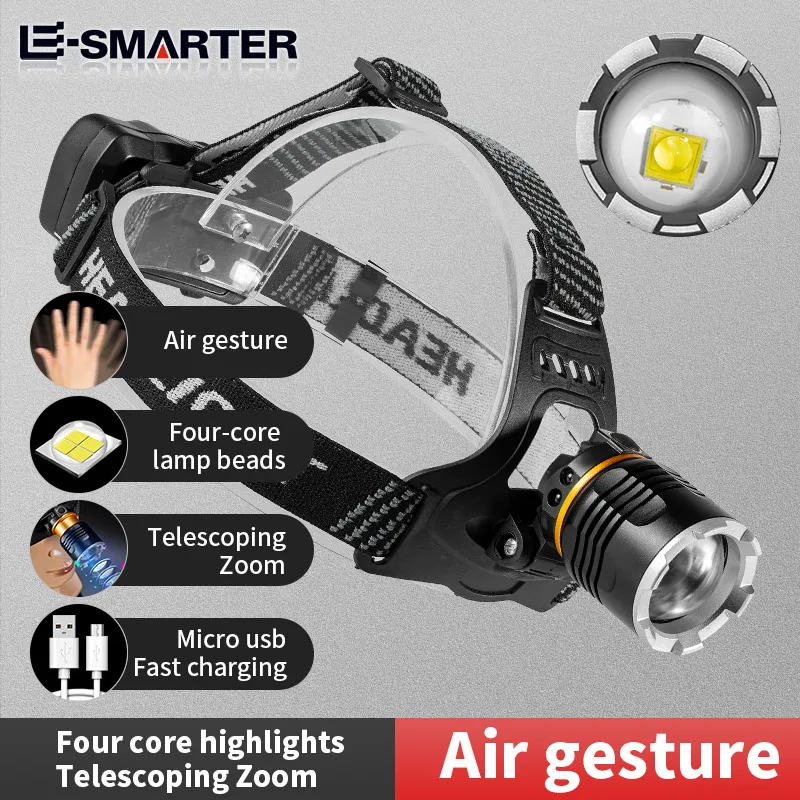 Linterna Frontal Recargable Zoom XHP50 LED, Impermeable, para Pesca, Búsqueda, Camping