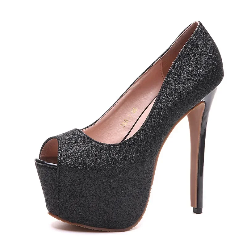 Women Shoes Autumn Crystal Fish Mouth Platform Women Pumps Sequins High Heels 15cm Shoes Peep Toe Shallow  Female Shoes Women ty