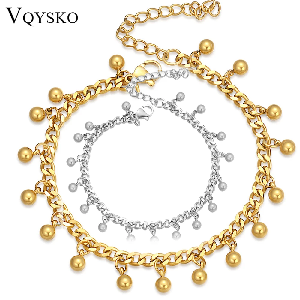 VQYSKO Retro Style Golden Ball Bracelet Steel Ball Pendant Splicing Tassel  Bangle New Mom Gift  Perfect for Her