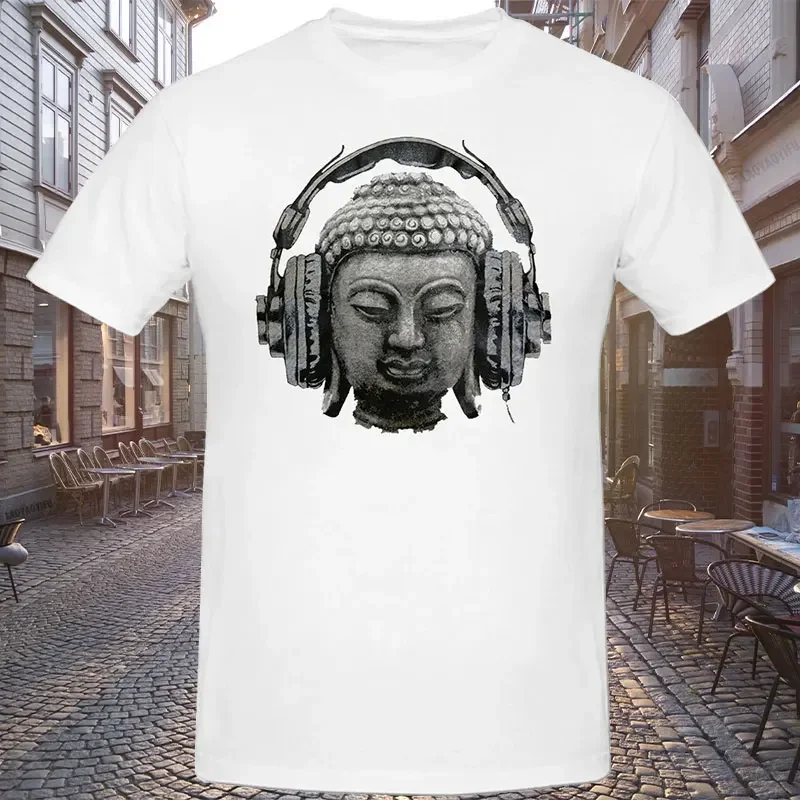 Buddha Buddhist Headphones Buddhism Art Men Cotton Tshirt Tee Top Printed Summer Casual Philosophy T-Shirt Woman Print Tshirt