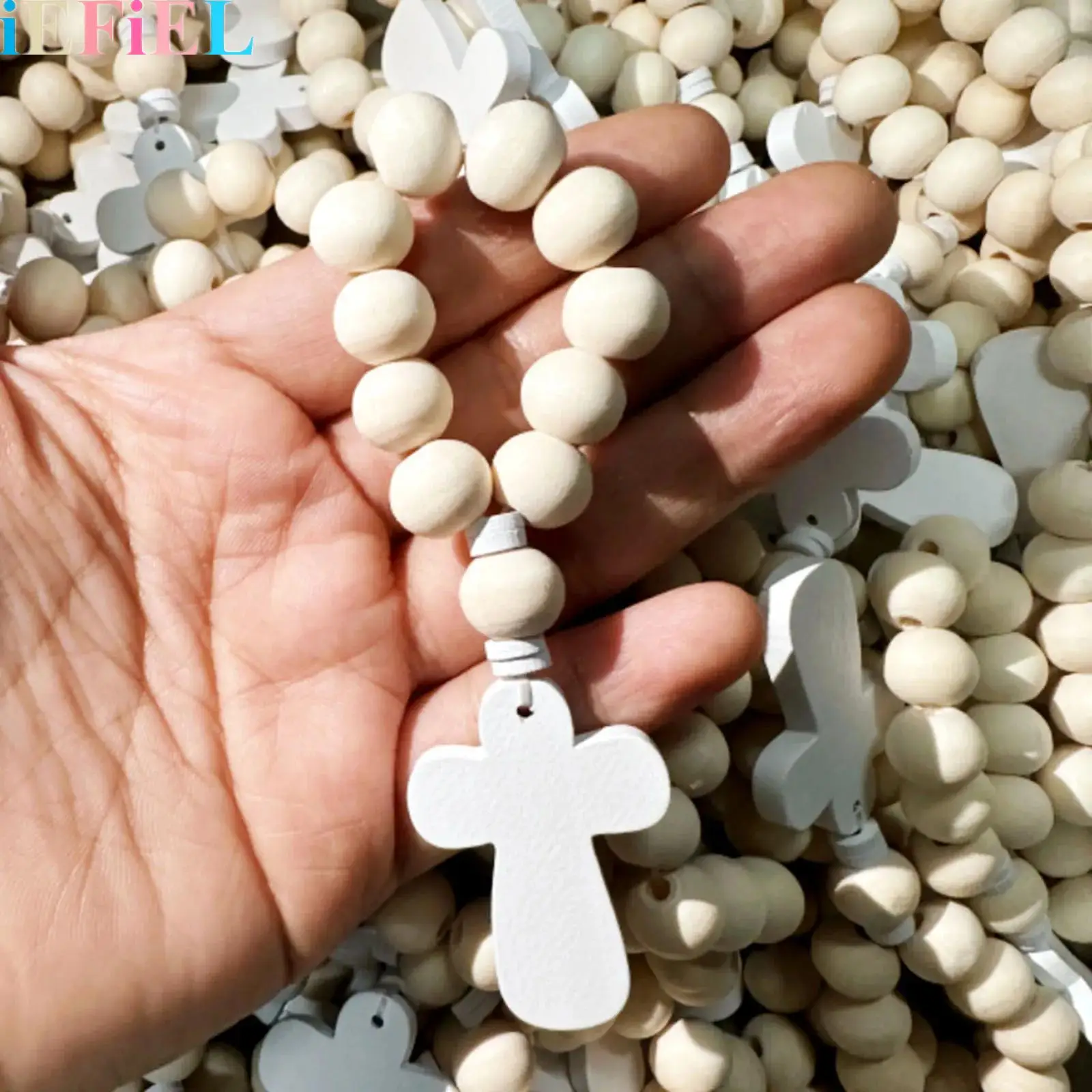 

18Pcs Wood Catholic Prayer Rosary Beads with Crucifix Cross Pendant And Mesh Bag Or Box for Baptism