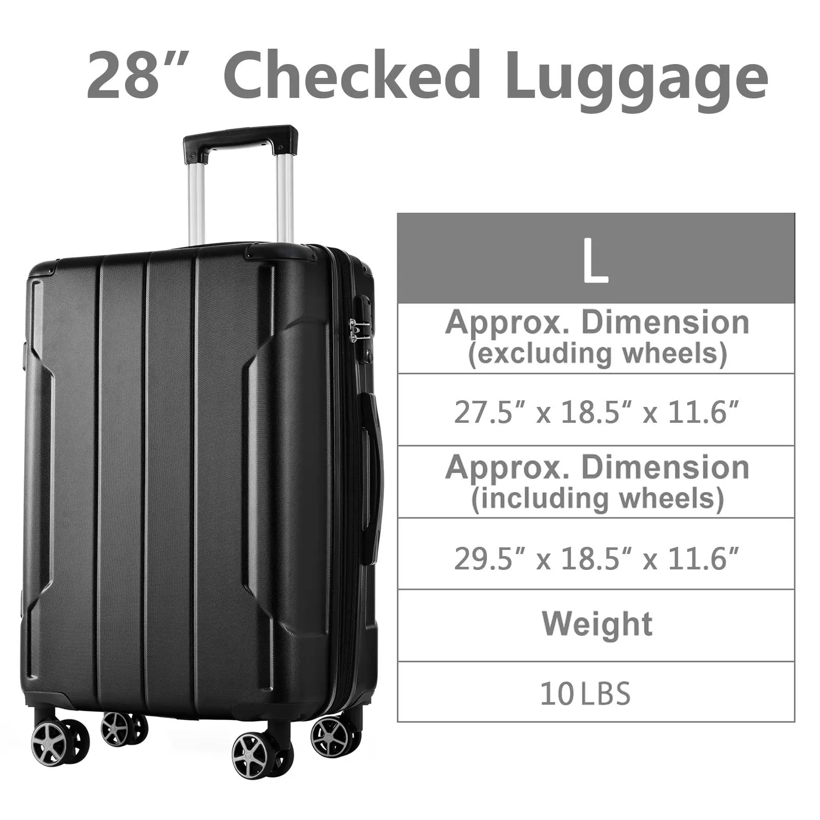 Hardshell-bagage, lichtgewicht duurzame ABS-koffers met dubbele wielen, uitbreidbare 28-inch ingecheckte bagage 28" (enkele bagage)