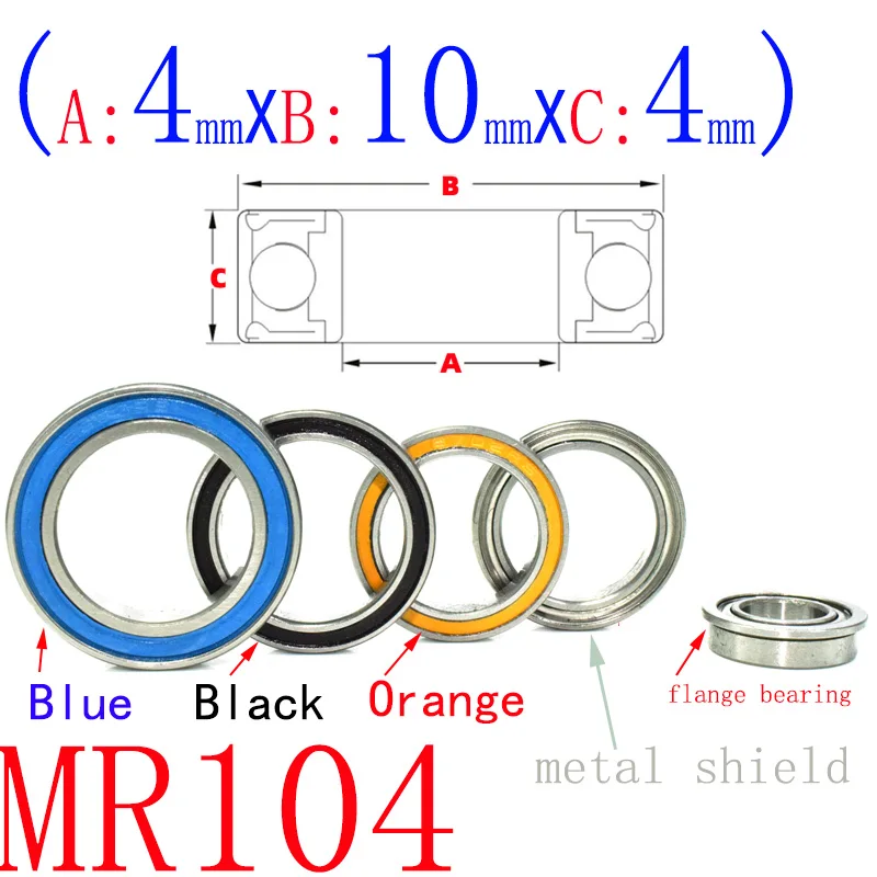 MR104ZZ 2RS Flange Mini Bearings 4x10x4mm Rubber & Iron Sealed RC Car Toy Bearing Kit