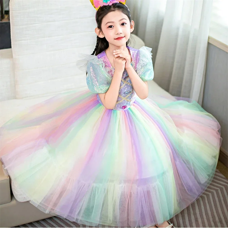 فستان أرجواني على شكل وحيد القرن للفتيات أزياء الهالوين بألوان قوس قزح للأميرة لأعياد ميلاد الأطفال ملابس كرتونية لحفلات الكرنفال الخيالية