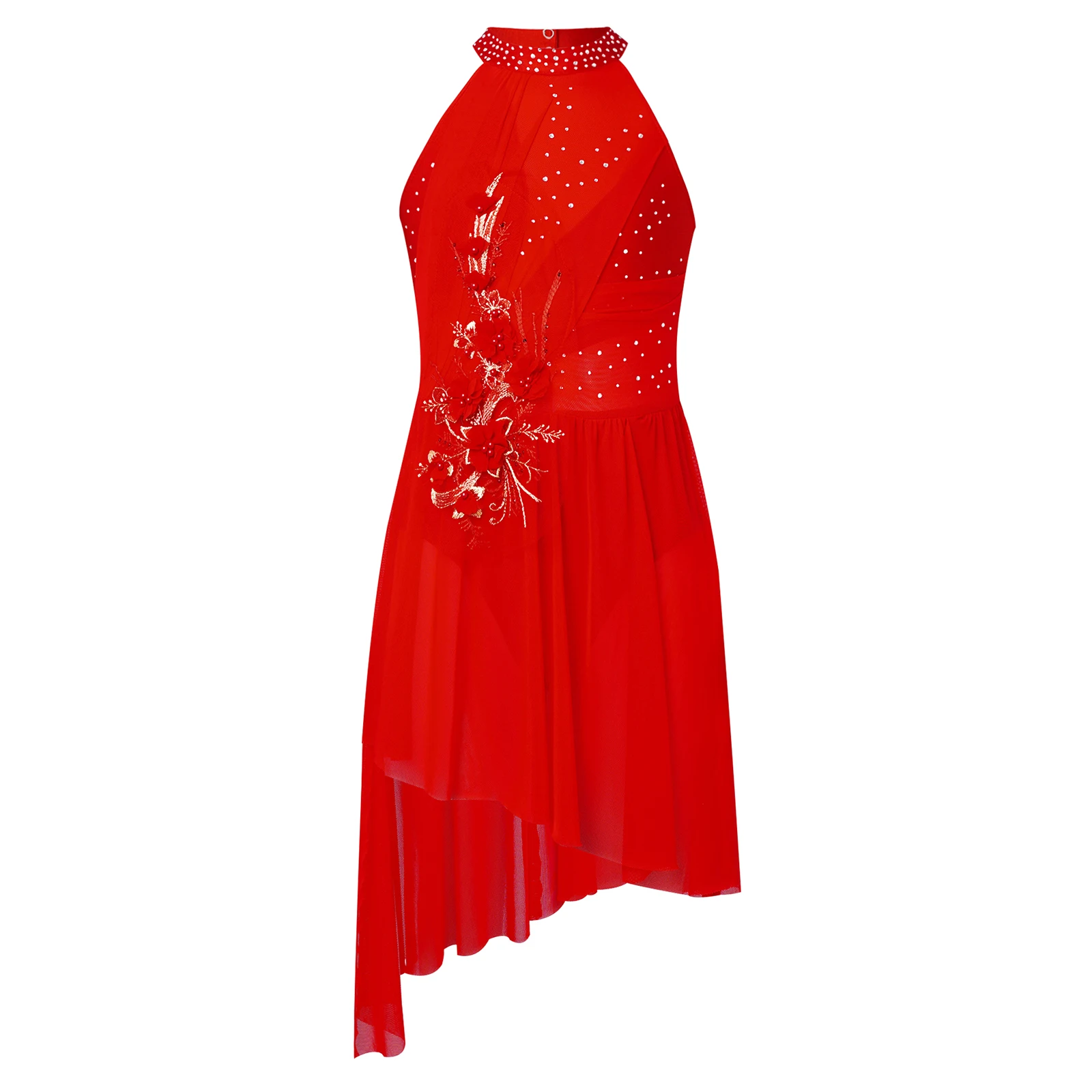 Robe de danse lyrique pour enfants filles, strass brillants, Design appliqué, Costume de danse latine pour spectacle de danse sur scène et salle de bal