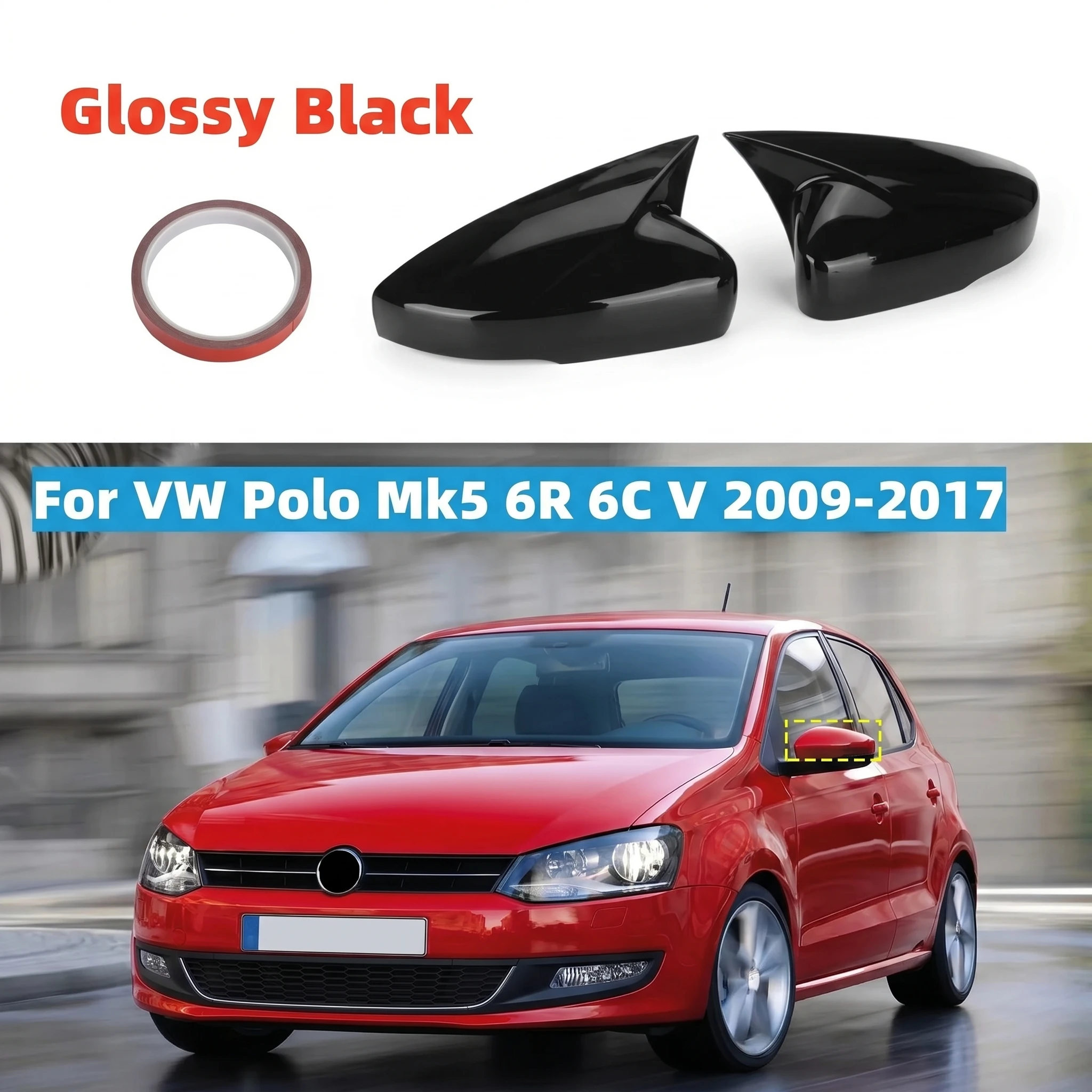 Pair Rearview Mirror Cover Caps Case For VW Polo Mk5 6R 6C V 2009-2017 Side Door Wing Mirror Cap Cover Add-On