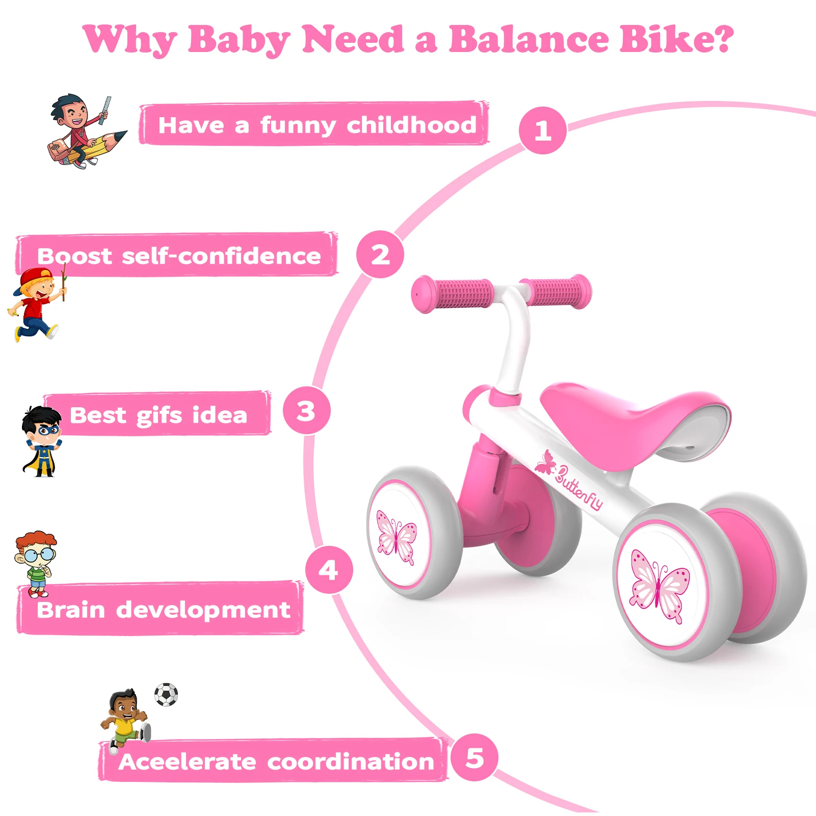 Baby Balance Bike 1 Year Old, Toddler Bike For One Year Old Girl Birthday Gift, 1-3 Years Toddler First Bike With No Pedal & Sil