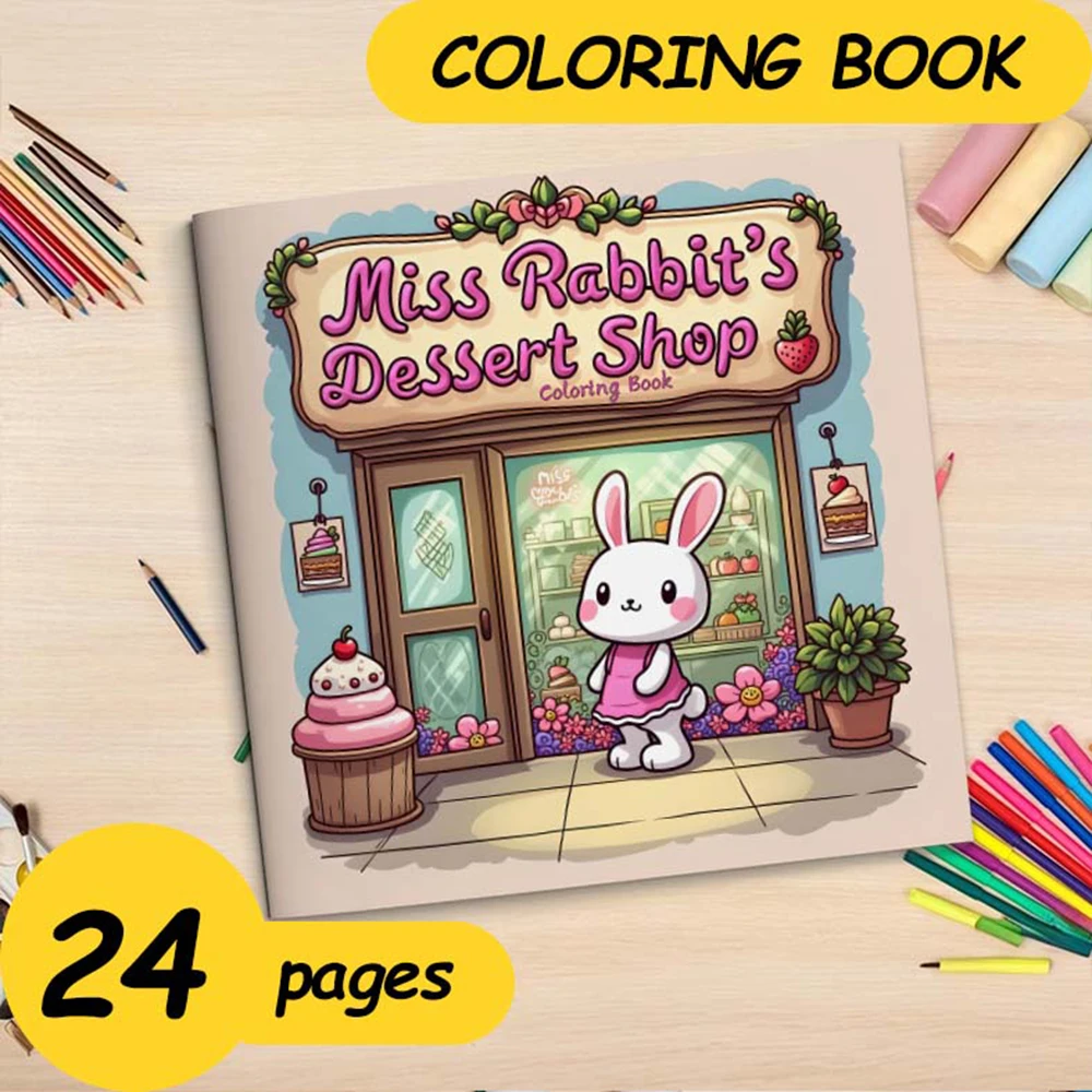 Miss Rabbit's Dessert Shop Coloring Book for Adults Bold & Easy Sweet Dessert Patterns Stress Relief DIY Drawing Activity Book