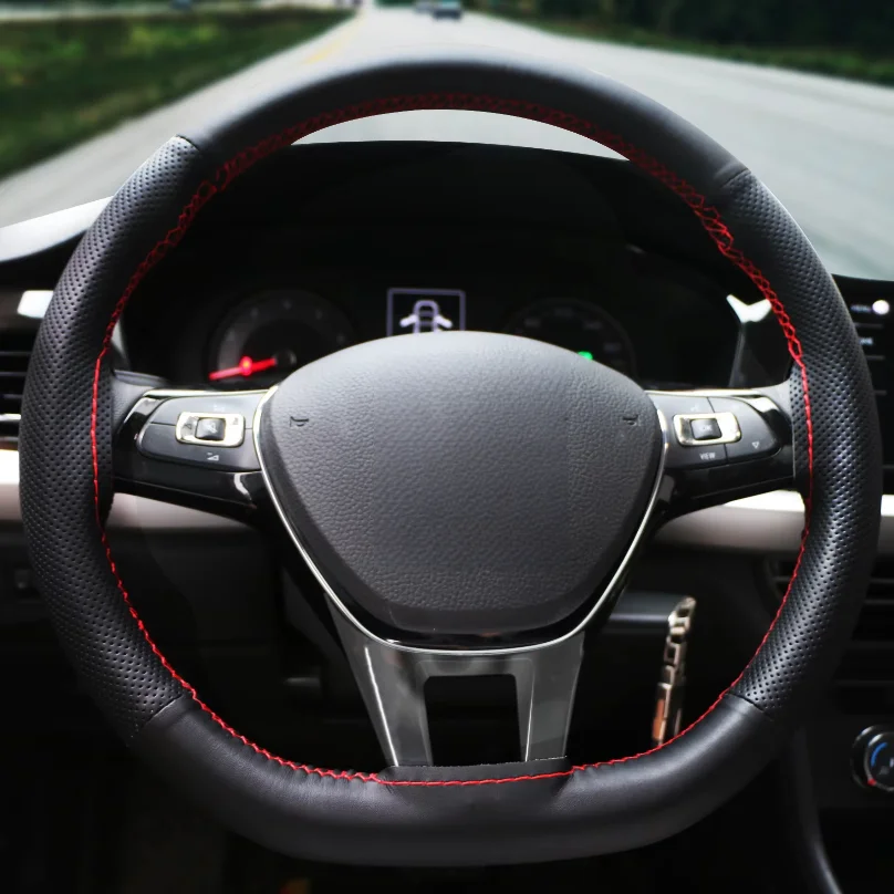 Nappa Leather Car Steering Wheel Cover With Needles Thread Universal 38cm Durability Auto Steering Covers DIY Car Accessories