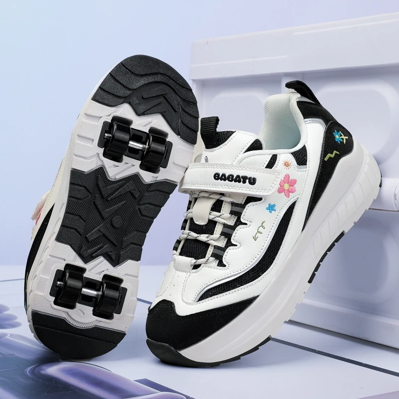 Children Roller Shoes With 4 Wheels Running Pulleys Walking Kids Deformation Parkour Urban Heelys Gift High Quality Skate Shoes