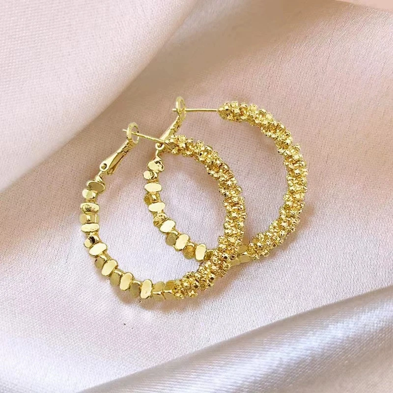 Punk Broken Stone Hoop Earrings for Women Hiphop Gold Color Metal Creative Geometry Round Jewelry Accessory Gift