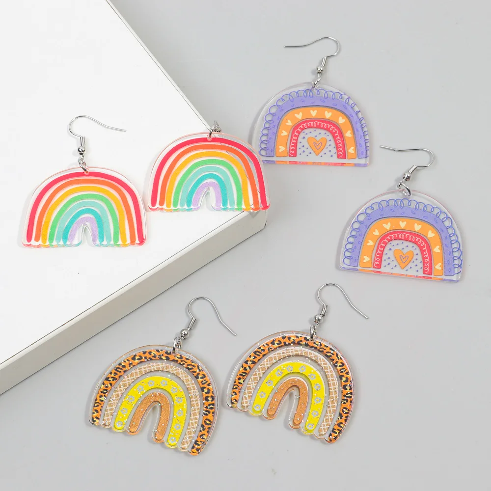 FishSheep Love Acrylic Arch Bridge Rainbow Drop Earring for Women Original Geometric Semicircle Heart Dangle Earring Jewelry