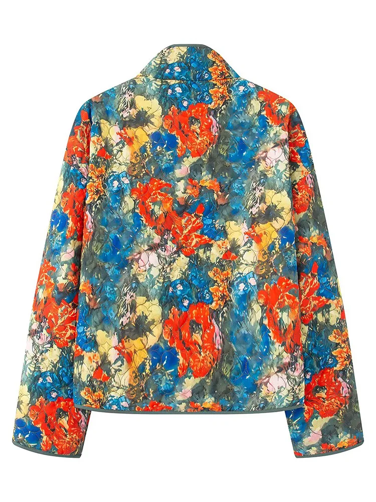 Chaqueta acolchada ligera con estampado de moda para mujer, abrigo acolchado de algodón para otoño, ropa de abrigo femenina con cuello levantado y corazón, 2025